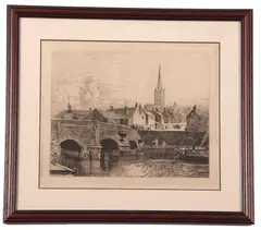 Bishopsgate bridge, Norwich by Robert Farren, 1883, etching, offered Jun 2023