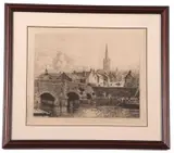 Bishopsgate bridge, Norwich by Robert Farren, 1883, etching, offered Jun 2023