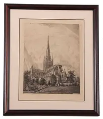 Norwich Cathedral by Robert Farren, 1881, etching, offered Jun 2023