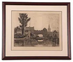 Pulls Ferry, Norwich by Robert Farren, 1881, etching, offered Jun 2023