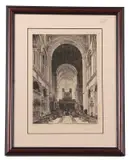 Interior view of Norwich Cathedral by Robert Farren, 1883, etching, offered Jun 2023
