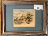 A rural scene with a thatched cottage and figure by Walter Withers, watercolour, sold Jun 2023