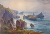 The Cornish Lion from Near the Lizard - Foggy Morning by William Casley, 1883, Watercolour, offered Jun 2023