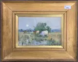 Pastoral landscape scene with grazing cattle by Reginald Jones, watercolour, offered Jun 2023