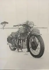 Matchless Silver Hawk by John A.Watson, 2016, pencil on paper, sold Jun 2023