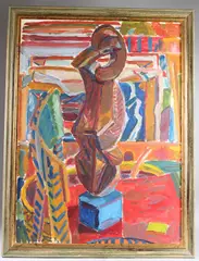 Still life with statue by George Hooper, acrylic on board, sold Jul 2025