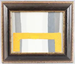 Yellow Bridge with grey columns' oil on canvas, inscribed and signed verso date 2002, 19.5cm x 24cm by Maurice Cockrill, oil on canvas, sold Jul 2025