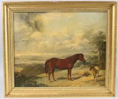 Landscape with a horse and sheep by George Bouverie Goddard, oil on board, sold Jul 2025