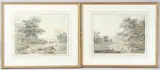 Landscapes with cattle and sheep by J. Phillips, 1786, watercolor, sold Jul 2025