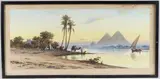 Egyptian river scene with pyramids beyond by Edwin Lord Weeks, watercolour, sold Jul 2025