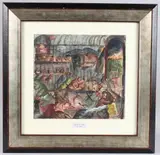 View inside a wartime shelter by Pietro Psaier, watercolour and gouache, sold Jul 2025