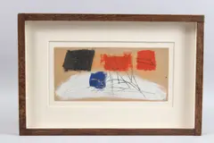 Abstract composition by John Wells, oil on card, sold Jun 2025