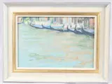 Mid morning San Silvestro' View of Gondolas, Venice by Raymond M. Rogers, oil on board, sold Jun 2025