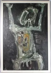 Man' oil on board, 151cm x 100cm by John Christoforou, oil on board, sold Jun 2025