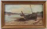 Beached boat by John D. Taylor, oil on canvas, sold Jun 2025