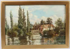 Iffley Mill on Thames by Theodore Hines, oil on canvas, offered Jun 2025