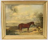 Landscape with a horse and sheep by George Bouverie Goddard, oil on board, sold Jun 2025