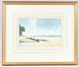 Figures on a beach by Cavendish Morton, 1992, watercolour, sold Jun 2025