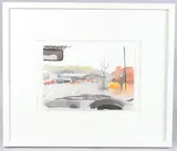 View from a car windscreen by Danny Markey, watercolour, sold Jun 2025