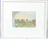 Townscape view from a window by Danny Markey, watercolour, offered Jun 2025