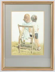 The Shared Seat' watercolour by Donald Greig, watercolour, offered Jun 2025
