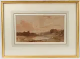 Landscape with Ruined Castle' watercolour, gallery label verso, 22cm x 40cm by John Varley, watercolour, offered Jun 2025