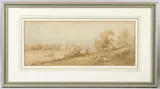 Landscape with church, figures and wagon by Henry Earp Snr, watercolour, offered Jun 2025