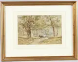 Wooded lane with horses and cart by Henry Earp Snr, watercolour, offered Jun 2025