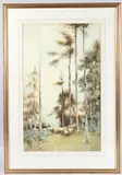 View of a wooded track with shepherd and flock by Dorothy Cox, 1914, watercolour, offered Jun 2025