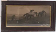 Ploughing' etching, 27cm x 56cm by Herbert Dicksee, etching, sold Jun 2025