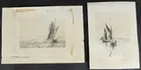 Fishing boats and warship at sea by William Lionel Wyllie, pencil, sold May 2025