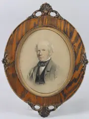Bust length portrait of a gentleman, charcoal and coloured crayons by William Huggins, charcoal and coloured, offered May 2025