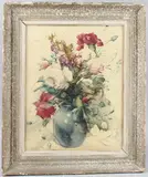 Still life of flowers in a vase by Andre Petroff, oil on board, offered May 2025