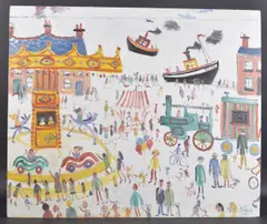 A Day at the Fair, Penzance' oil on board by Simeon Stafford, oil on board, sold May 2025