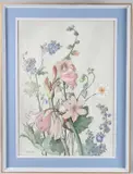 Pink Lilies' gouache, Royal Watercolour Society Gallery label by Mabel Bruce Low, Watercolour Society Gallery label, signed, offered May 2025