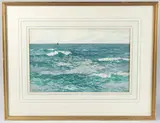 Seascape with distant yacht by Norman Wilkinson, watercolour, sold May 2025