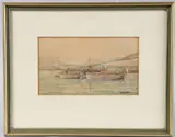 Ships moored by W Y Sutton, watercolour, offered May 2025