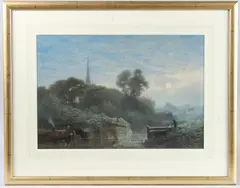 Moonlight lock on the Thames' watercolour by Edward Duncan, watercolour, offered May 2025