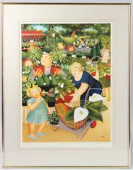 Garden Centre, limited edition colour print, published by Alexander Gallery Publications Ltd by Beryl Cook, print, sold May 2025