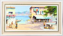 Cap Ferrat, near Villefranche & Nice South of France' view past a fountain and cafe towards mountains by Cecil Rochfort D'Oyly-John, oil on canvas, sold Apr 2025