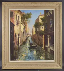Venetian canal view by Charles Eugene Cousin, oil on canvas, offered Apr 2025