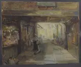 Shepherd Market, street vendors in a passage by Philip Euston Stretton, watercolour and gouache, offered Apr 2025