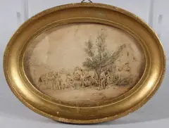 Scene from the Crimean War watercolour, inscribed verso, oval 9.5cm x 14cm by William Simpson, watercolour, sold Apr 2025