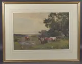 Landscape with grazing cattle and the sea beyond by Robert Thorne Waite, watercolour, offered Apr 2025