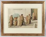 Monks leading into a church by Joseph Knight, 1873, watercolour, sold Apr 2025