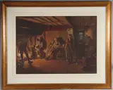 The Village Inn with people warming at the fireplace watercolour by Henry Reynolds Steer, watercolour, offered Apr 2025
