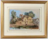 Figures at a village pond by Thomas R Colman Dibdin, watercolour, sold Apr 2025