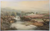 View of anglers in a river with castle and town in the distance by Frederick Booty, watercolour on card, offered Apr 2025
