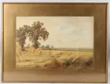 Harvesting scene with windmill beyond watercolour by Henry John Kinnaird, watercolour, sold Apr 2025