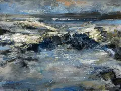 Waves Claiming the Shore I by Howard Coles, oil on board, sold Oct 2023